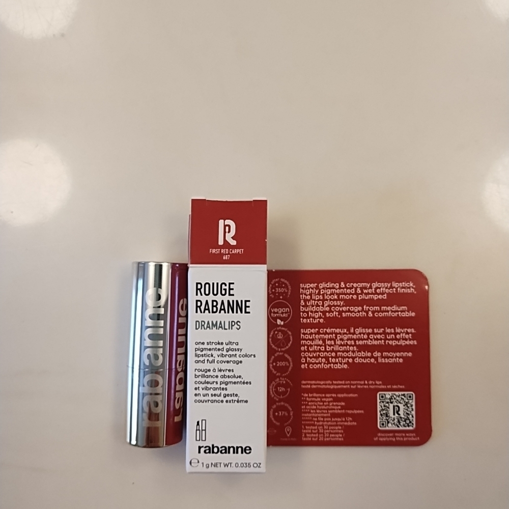Rabanne Rouge Dramalips Lipstick - 687 First Red Carpet, 1g Travel Size NIB